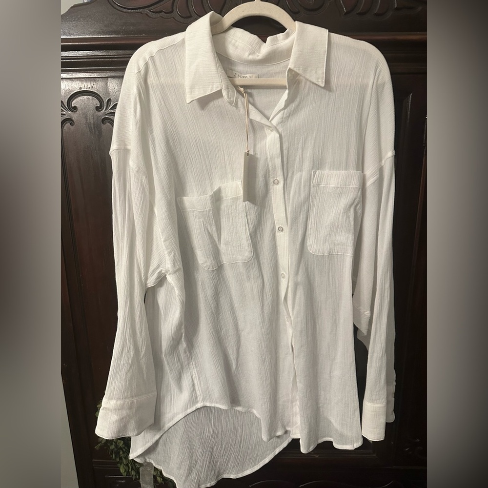 Z Supply White Casual Button Down Shirt Relaxed Fit